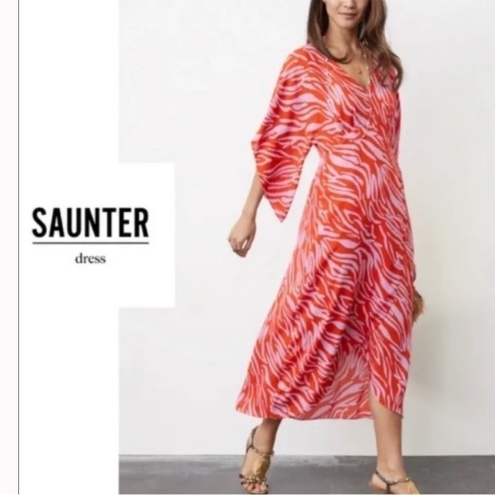 CAbi #5795 Saunter Dress Red Lavender Zebra Print Kimono Sleeves Medium
